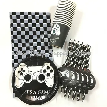 

49pcs/lot Racing Game Black White Lattice Theme Disposable Tableware Boy Game Birthday Baby Shower Party Decoration Supplies