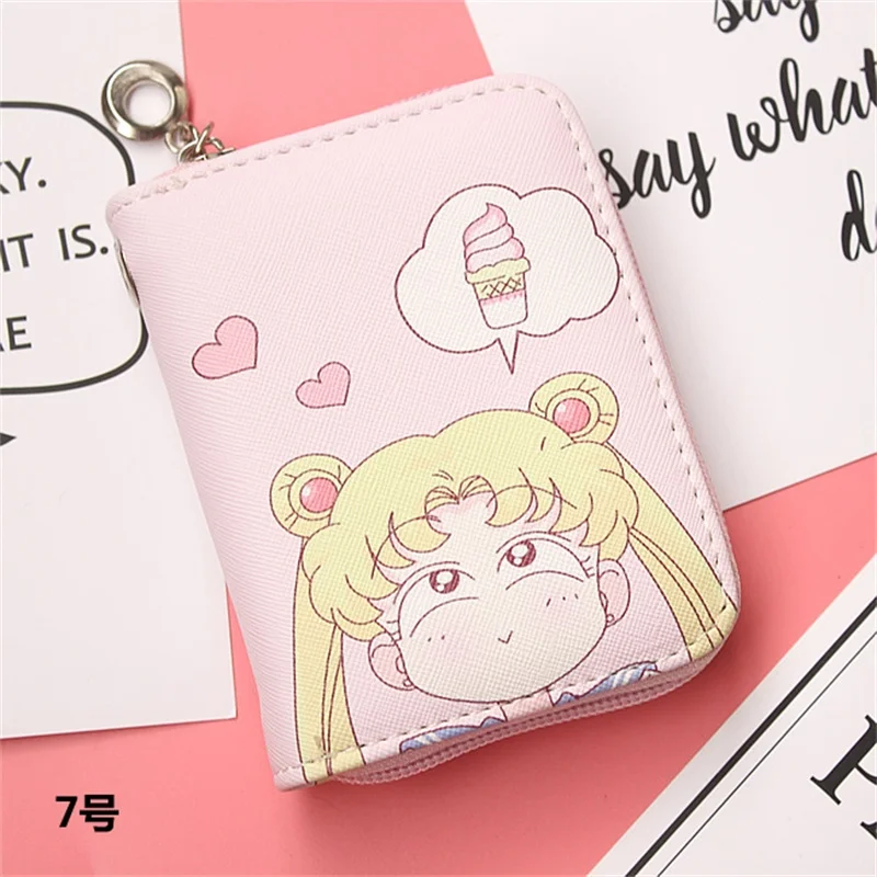 

Pink Purse For Women Sailor Moon Leather Girl's Wallets Zipper Female Wallet Card bag Mini Purses Cartoon Money Clip Wallet