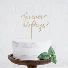Para sempre & para Sempre Bolo de Casamento Bolo Topper Personalizado Decoração Para Festa de Aniversário de Noivado Romântico Rústico de Madeira Espelho de Ouro