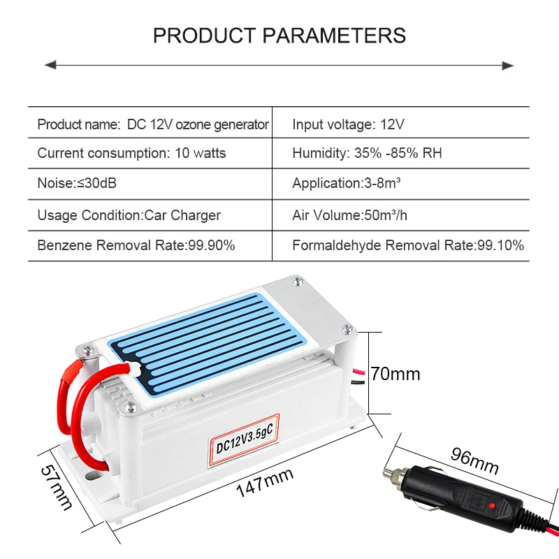 ATWFS Лидер продаж генератор озона 12v 3,5 Гц/ч автомобиля Воздухоочистители озоновый стерилизатор миазмы Керамика пластина долговечность