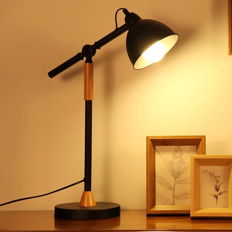 

Long Arm Wrought Iron Table Lamps Creative Office Bedroom Study Restaurant Eye Light Student Desk black table lights FG818