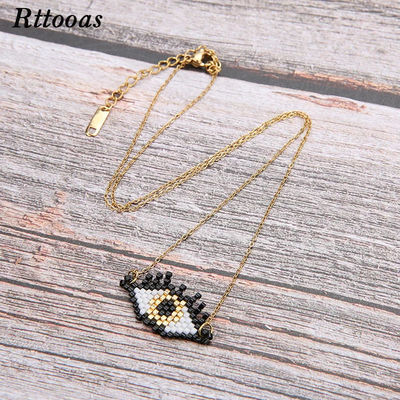 

Rttooas Evil Eye Lucky Necklace Handmade Woven MIYUKI Beads Pendant Necklace Summer Clothing Accessories Jewelry