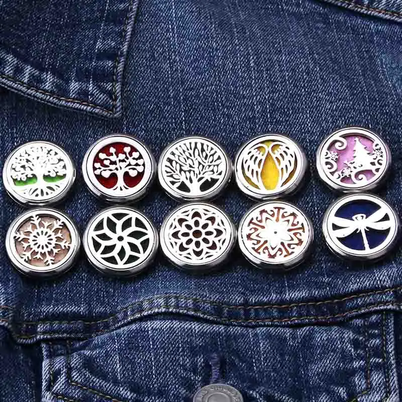 

10 Styles Quality Silver Stainless Steel Aroma Brooch Badge Perfume Aromatherapy Essential Oil Diffuser Locket Brooch Jewelry