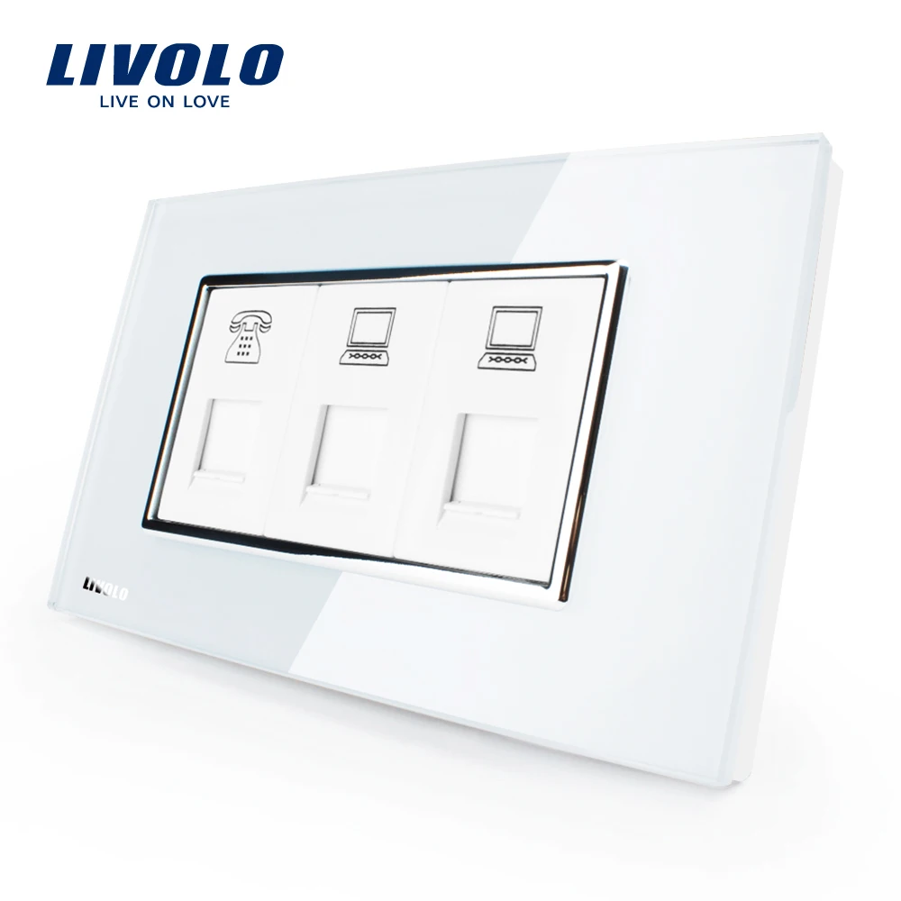 Livolo US/AU стандарт люкс Тел + COM розетка с белым жемчугом Хрустальное стекло VL C391TCC