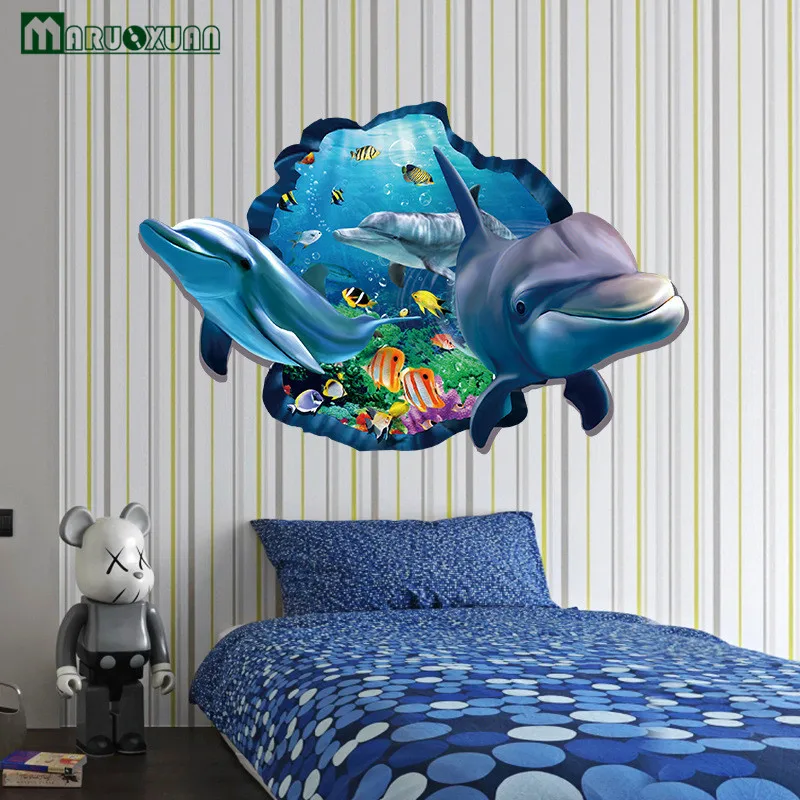 Us 5 21 13 Off Maruoxuan 3d Dolphins Stickers Underwater World Living Room Bedroom Decor Wall Stickers Sea Aquarium Dolphins Kids Room Poster In