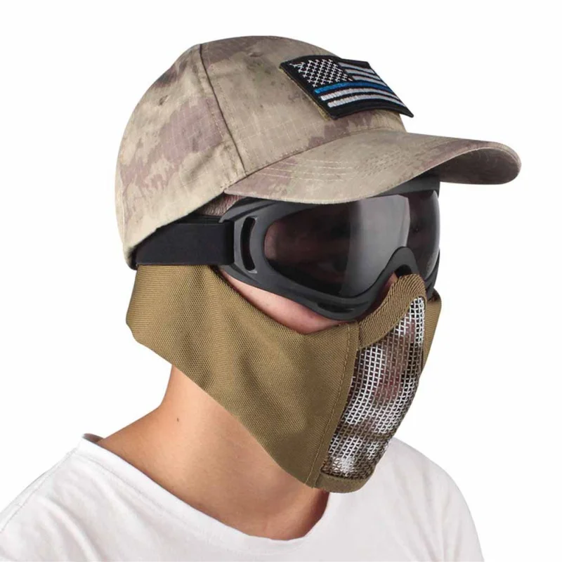 Обновление защита ушей тактические; на пол-лица металлический Сталь сетчатой маской экран Для Охоты Военная маска