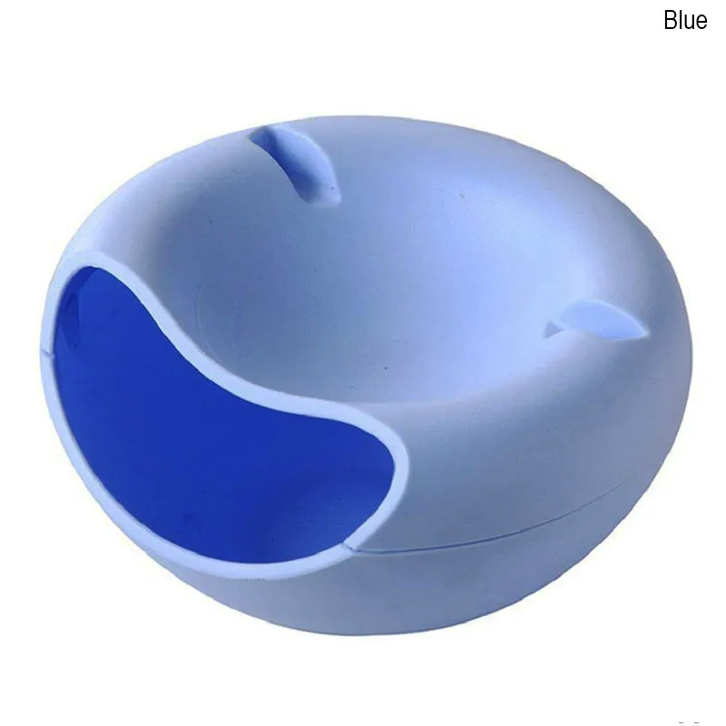 Прямая поставка креативная форма ленивая закуска Чаша Пластиковая двухслойная коробка для хранения еды для перекуса чаша Фруктовая тарелка чаша с держателем телефона для телевизора - Цвет: Синий
