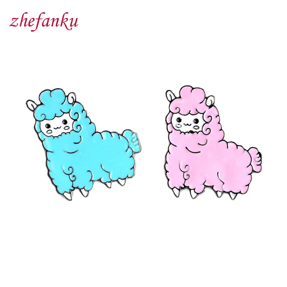 

Cartoon Animal Lovely Little Sheep Alpaca Brooch Button Pins Pink Blue Brooch Denim Jacket Pin Badge Gift Cartoon Jewelry