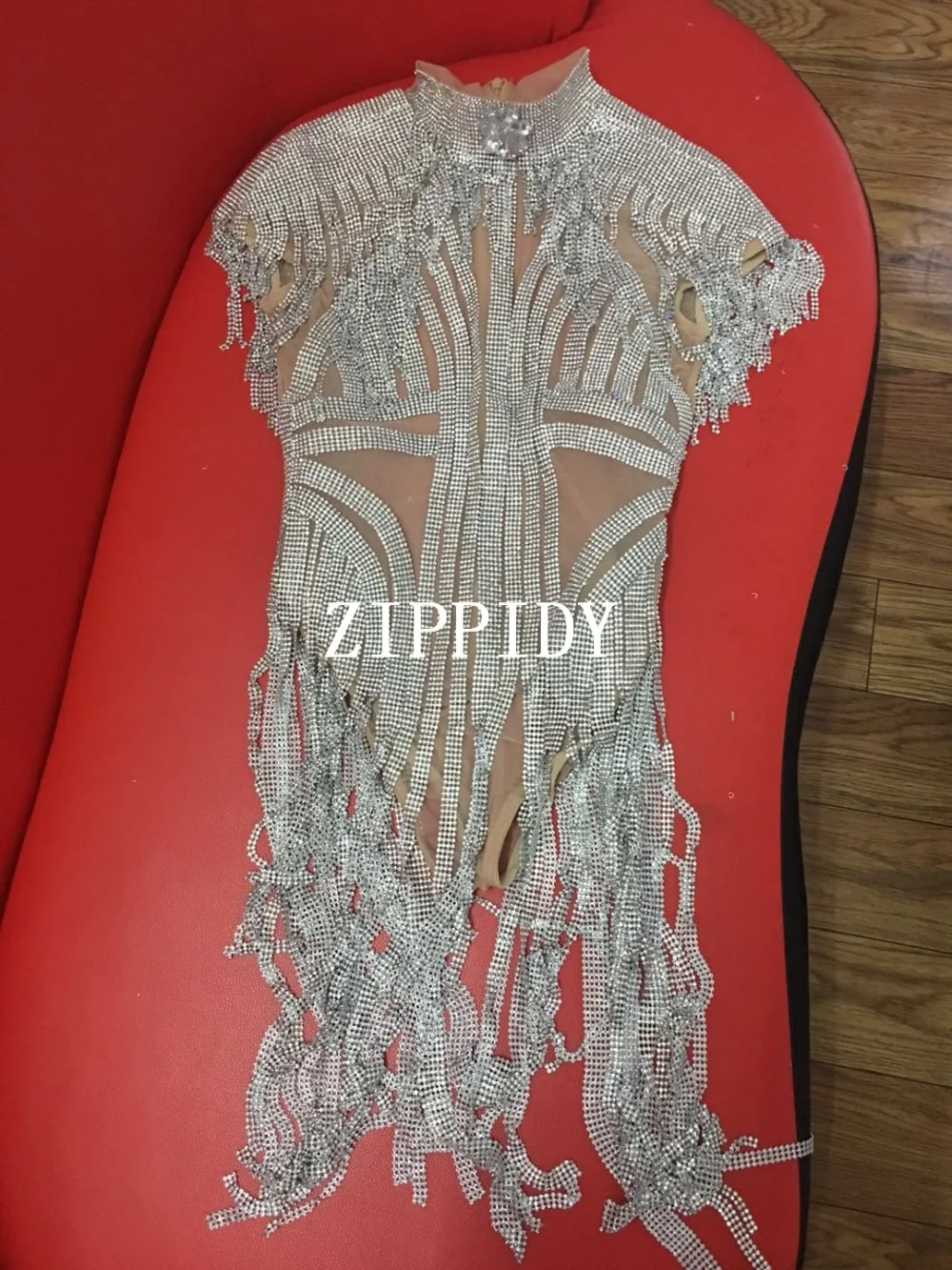 Sparkly Silver Tassel Bodysuit Women Birthday Celebrate Costume Female Singer Bling Tassel Bodysuit Performance Dance Wear