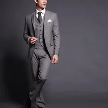 Тонкий подходит серый свадебный смокинг мужской свадебный Выпускной костюм на заказ(куртка+ брюки+ жилет) p: 037