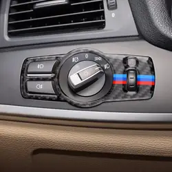 Углерода волокно фар кнопка включения крышка отделка стайлинга автомобилей стикеры для BMW F10 F07 F01 F25 F26 украшения рамки отделкой