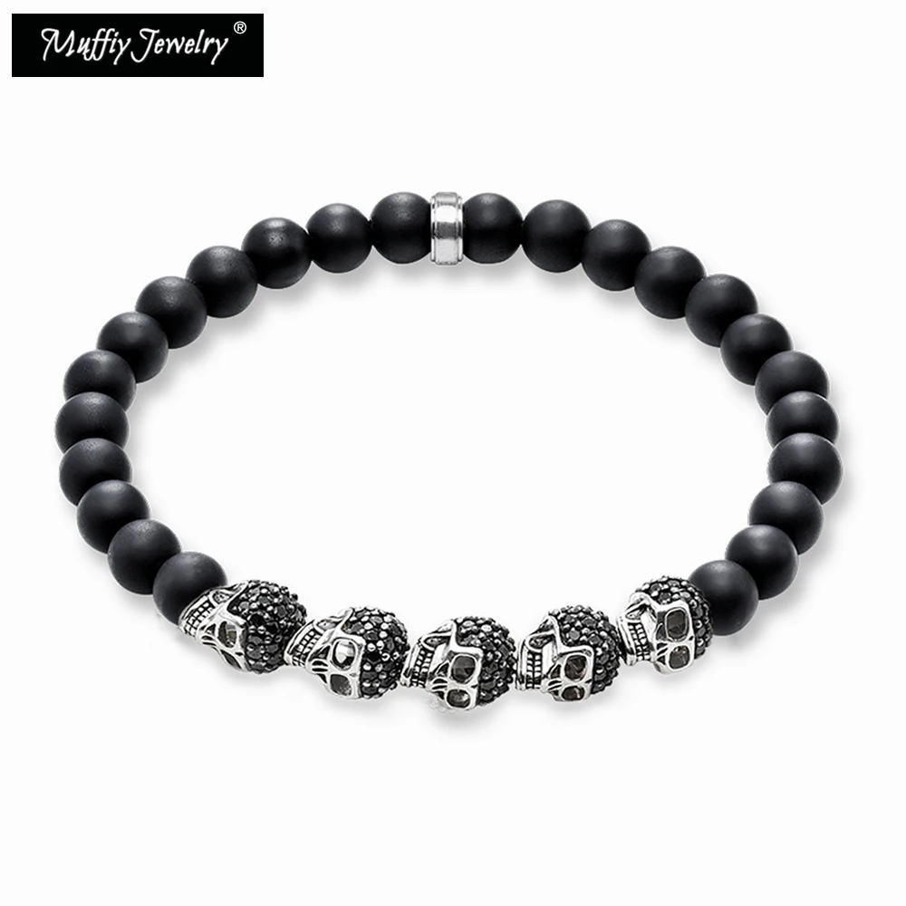 

Black Skulls Stone Beads Bracelets,2018 Ts Super Deals Fashion Jewelry Gift In Silver,Thomas Style Gift for Men & Women