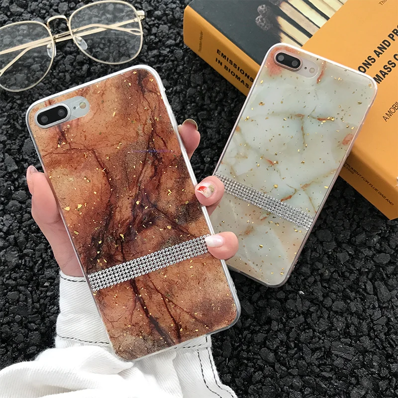 Gold Foil Bling Marble Case For iphone X XS MAX 10 XR Transparent Soft TPU Rhinestone Capa for 6 6s Plus 7 7Plus 8 |