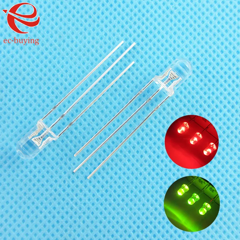 20Pcs 5mm Dual Bi-Color Red//Green 3 Pin Water Clear LED Common Cathode