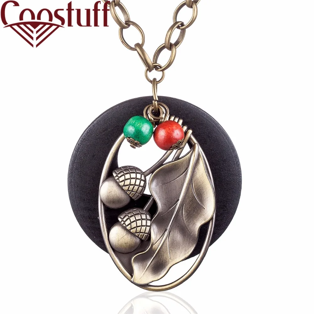

statement necklaces & pendants Vintage Wood Jewelry Plant Leaf pendant vintage Long necklace women christmas gift collares mujer