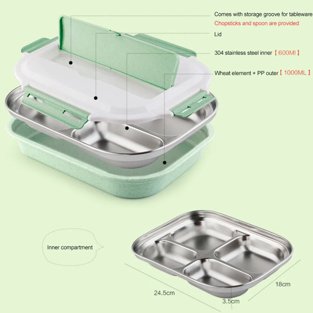 Newest Stainless Steel Thermal Bento Kids Lunch Box Children Divided Food Container 3 Colors