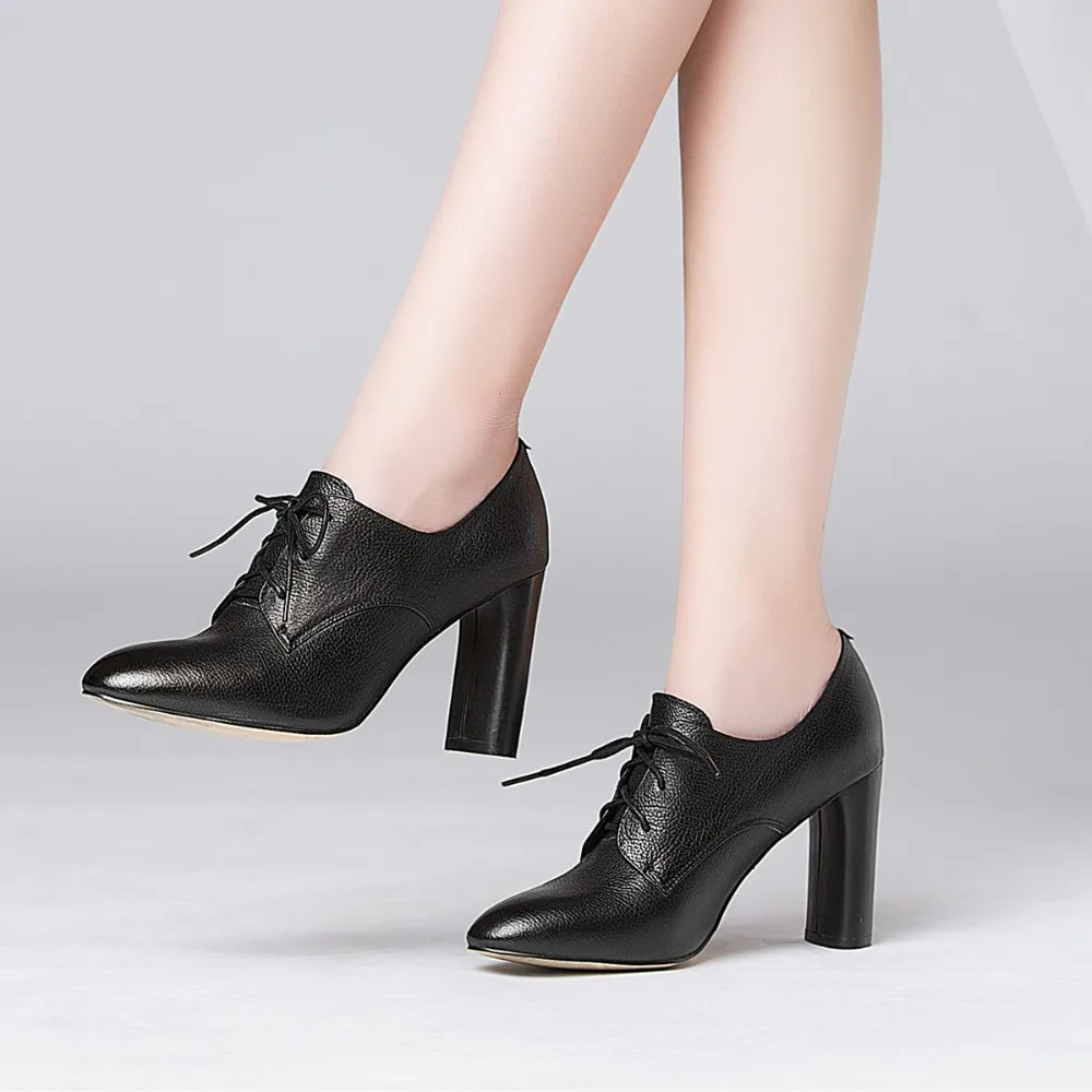 

Women's thick high heel lace-up pumps brand designer elegant ladies OL style shoes high quality comfortable spring new shoes hot