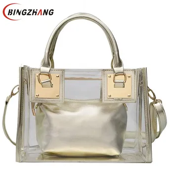 

Transparent Women Handbags Purse Solid Casual Tote Shoulder Bag Jelly Composite Bags Teenager Girls Small Beach Bags Bolsa L8-20