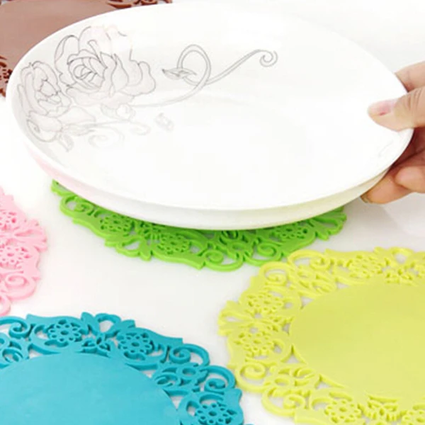 6 قطعة/الوحدة الدانتيل زهرة المفارش سفينة سيليكون طاولة القهوة كأس الحصير سادة تحديد الموقع اكسسوارات المطبخ أدوات الطبخ 301-0459