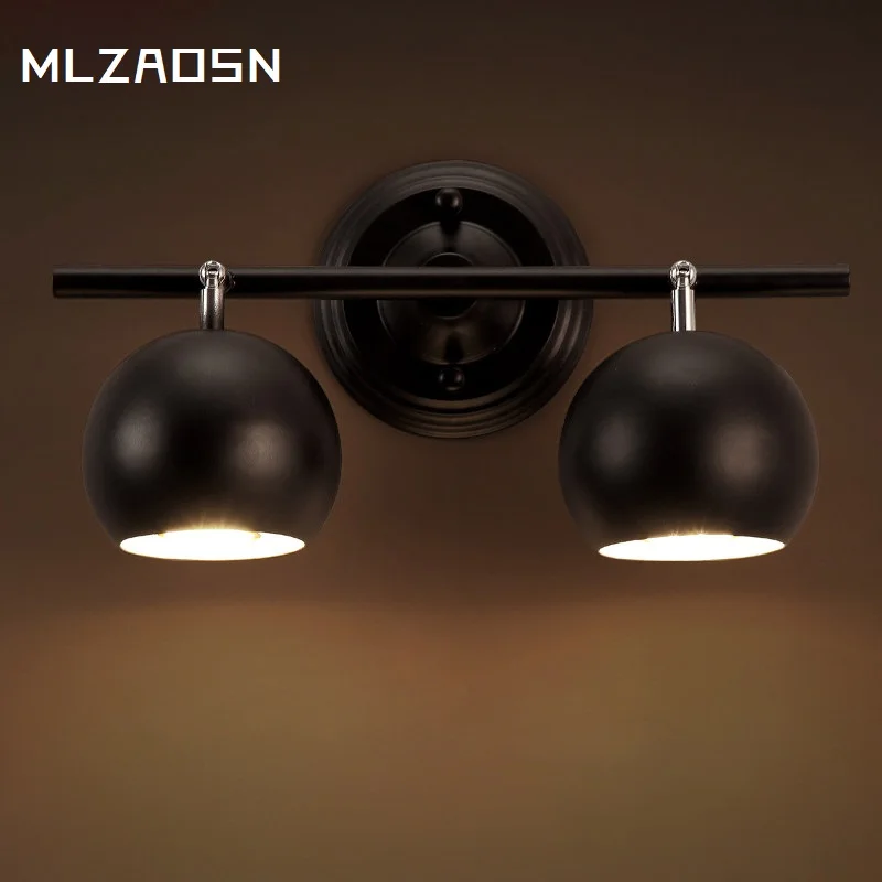 

Industrial bedside LED3W Single head wall light wrought iron double headlights personality cafe rotating spotlights