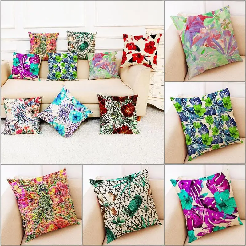 Buy Cotton Linen Pillow Cover Floral Printed