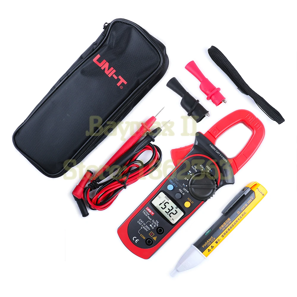 Цифровой измеритель зажим UNI T UT204 DC/AC 400A True RMS с Fluke 1AC C2II 220 В ~ 1000 AC VoltAlert и типа