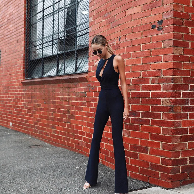 

Fashion Black Bandage Women Summer jumpsuit 2019 High Quality Sexy Off Shoulder Hollow Out Celebrity Party Jumpsuits Wholesale