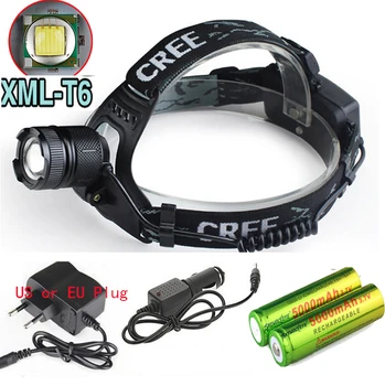 

XM-L T6 LED 2400Lumens Rechargeable ZOOM Headlight LED Headlamp cree+2x18650 Battery 5800mAh/Charger