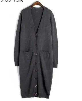 

2017 autumn Europe and America men's fashion sweater long section sweater coat casual cardigan men's line clothing large size