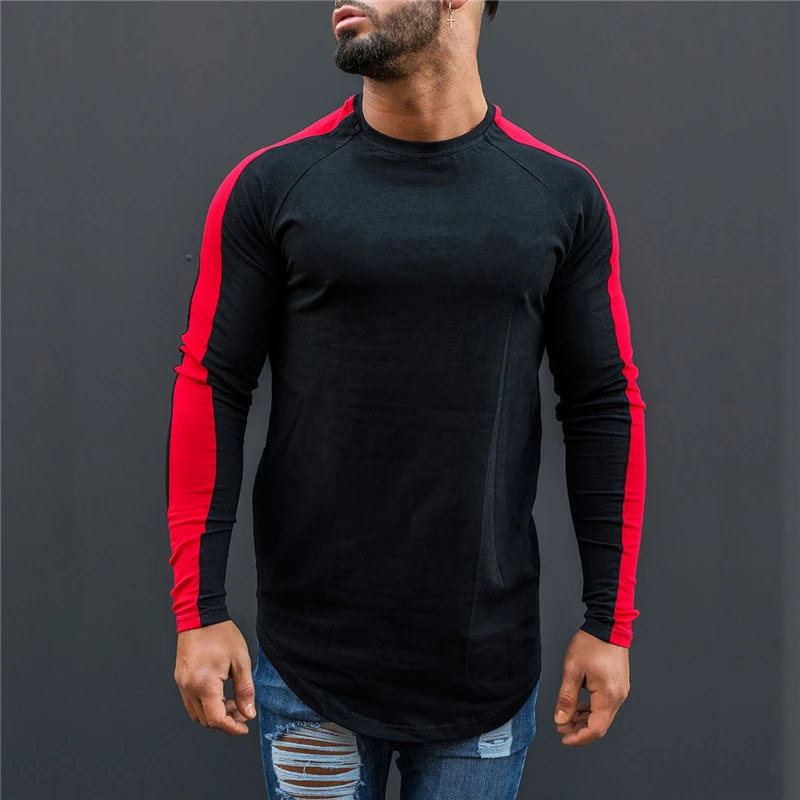 

Muscleguys T-Shirt Men 2018 Spring Autumn New Long Sleeve O-Neck T Shirt Men Brand Clothing Fashion Patchwork Cotton Tee Tops