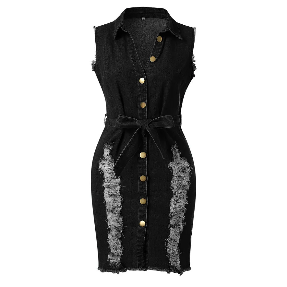 

Summer Womens Button Down Denim Sexy Dress Ladies Lace Jeans Long Shirt Dress L0328