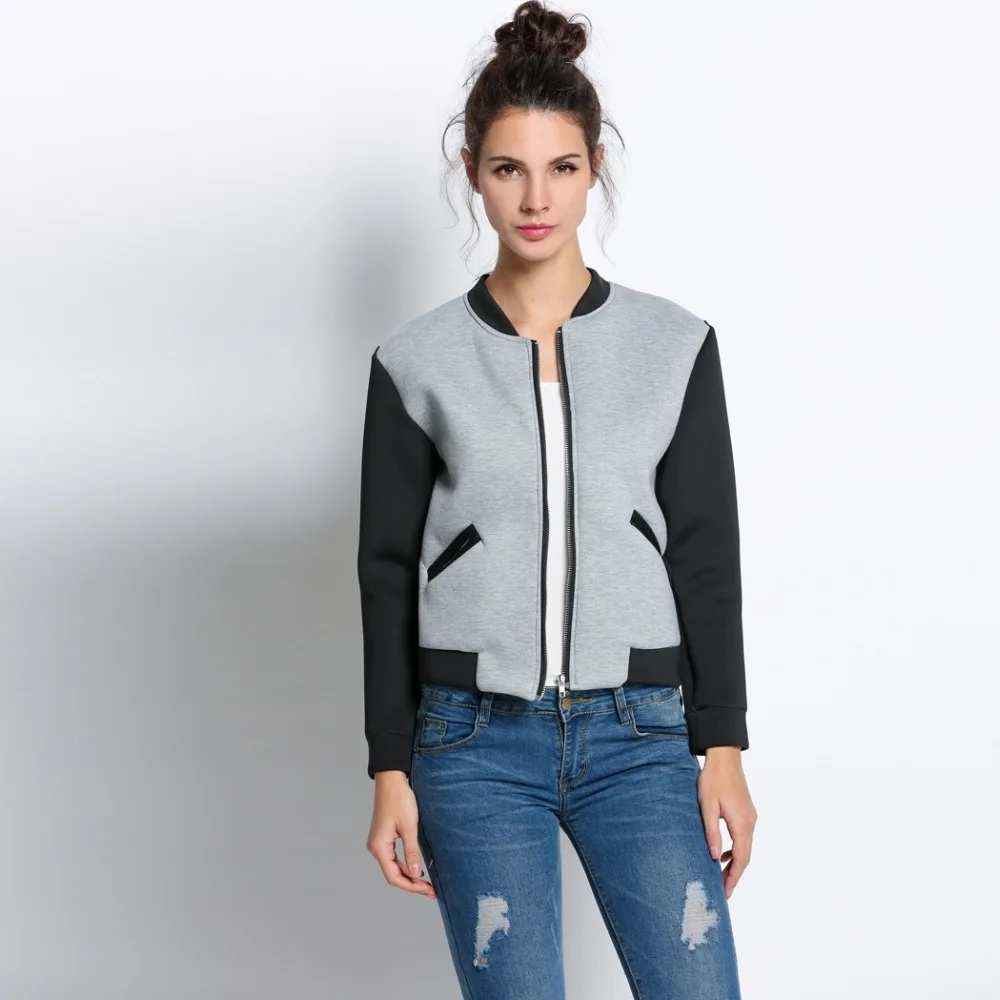 2017 New Fashion Spring women jacket patchwork slim baseball jacket