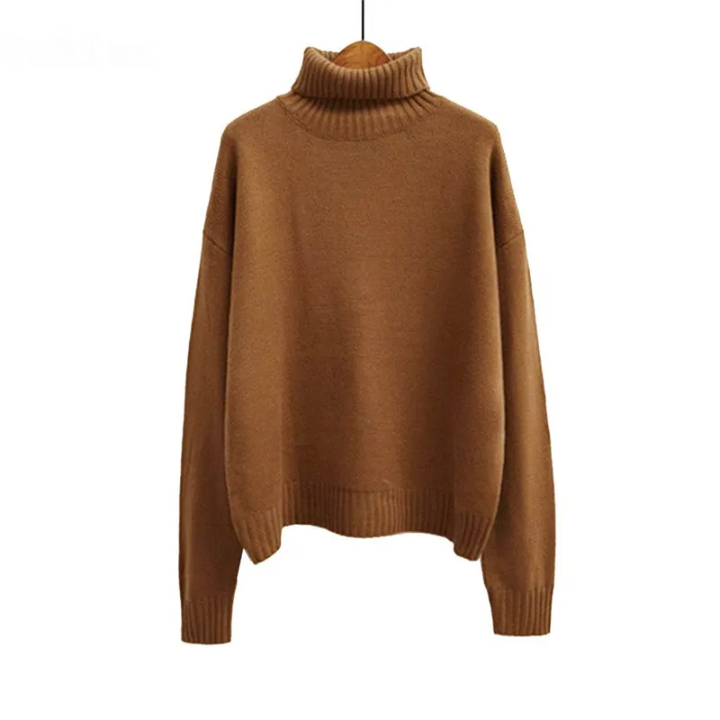 

2018 Autumn and Winter Vintage Women Sweater Batwing Sleeve Loose Turtleneck Knitted Pullover Army Green Sweaters Crop Top