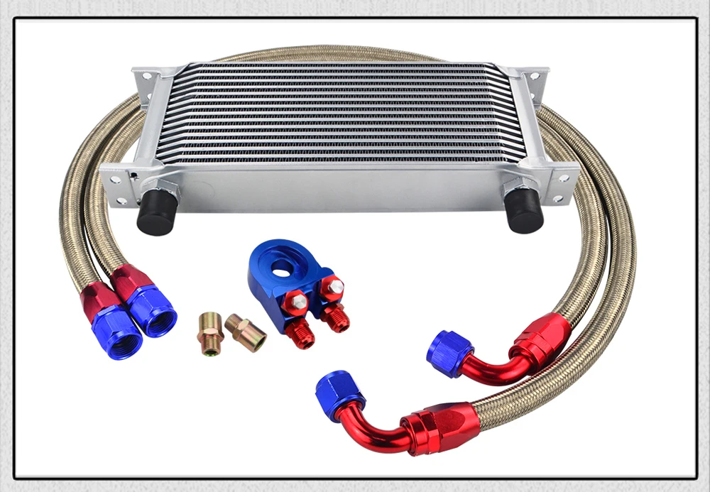 Универсальный 16 масляный радиатор комплект+ Масляный фильтр Сэндвич-адаптер+ нейлоновый шланг AN10 из нержавеющей стали с наклейкой PQY+ коробка