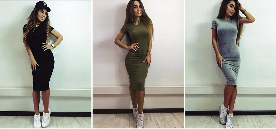 Short Sleeve Knee Length Bodycon Dress