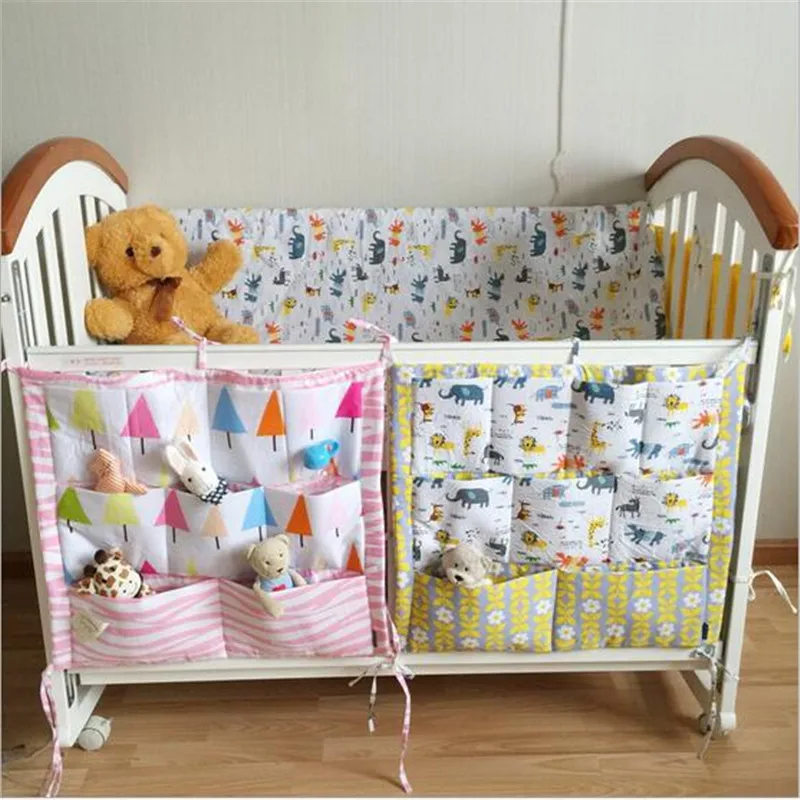  New Baby Crib Baby Bed Bumper 55*60cm Hanging Storage Bag Multi-functional Muslin Baby Cot Pocket B