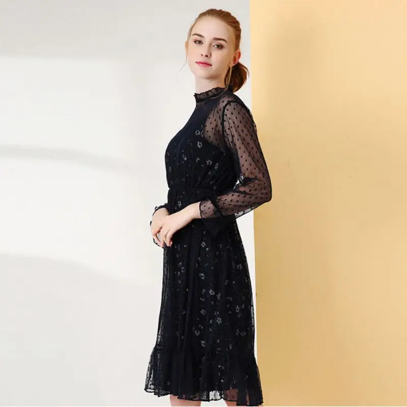 summer dress 2019 ropa mujer Spring Summer Sexy Temperament Mesh elbise Perspective Print Sexy Wooden Ear Slim Dress summer dress 2019 ropa mujer Spring Summer Sexy Temperament Mesh elbise Perspective Print Sexy Wooden Ear Slim Dress