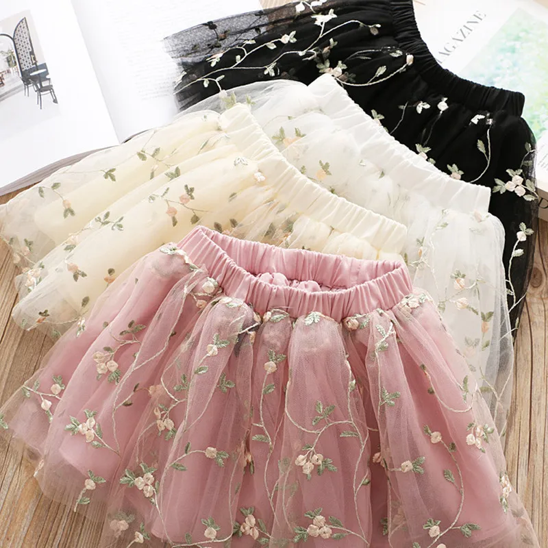 

Flower Embroidered Mesh Skirt Girls baby kids skirts infant Short Cake Skirt Children Princess fit 2-7years old New Fashion 2019