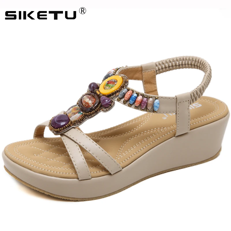 Siketu sandalias mujer 2018 новый летний Женские сандалии с открытым мысом на танкетке