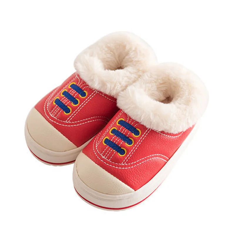 Тапочки для маленьких мальчиков; детские зимние тапочки; Детские теплые водонепроницаемые тапочки; хлопковые домашние тапочки с мехом для девочек; парусиновая обувь