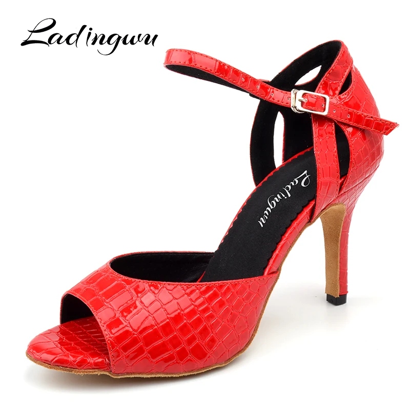 

Ladingwu Latin Dance Shoes Women Snake texture PU Soft Bottom Ballroom Party Dance Shoes Red Black zapatos de baile latino mujer