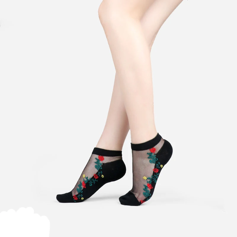 B Retro Printing Flower High Socks Silk Socks for Girls