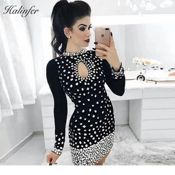 

Halinfer 2018 New Winter women dress sexy bodycon Full Diamonds Mini Rayon Bandage Elegant celebrity party dress vestidos