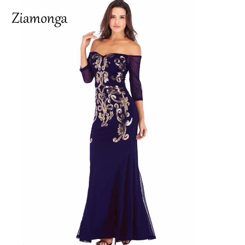 

Ziamonga Sequined Maxi Dress Long Sleeve Ankle Length Evening Party Dresses Sexy Maxi Dress Evening Gown Dress Off The Shoulder