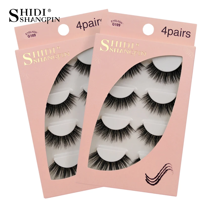 

SHIDISHANGPIN 4 pairs makeup eyelashes mink false eyelash extension full strip lashes 3d mink fake eye lashes 1 box cilis G109
