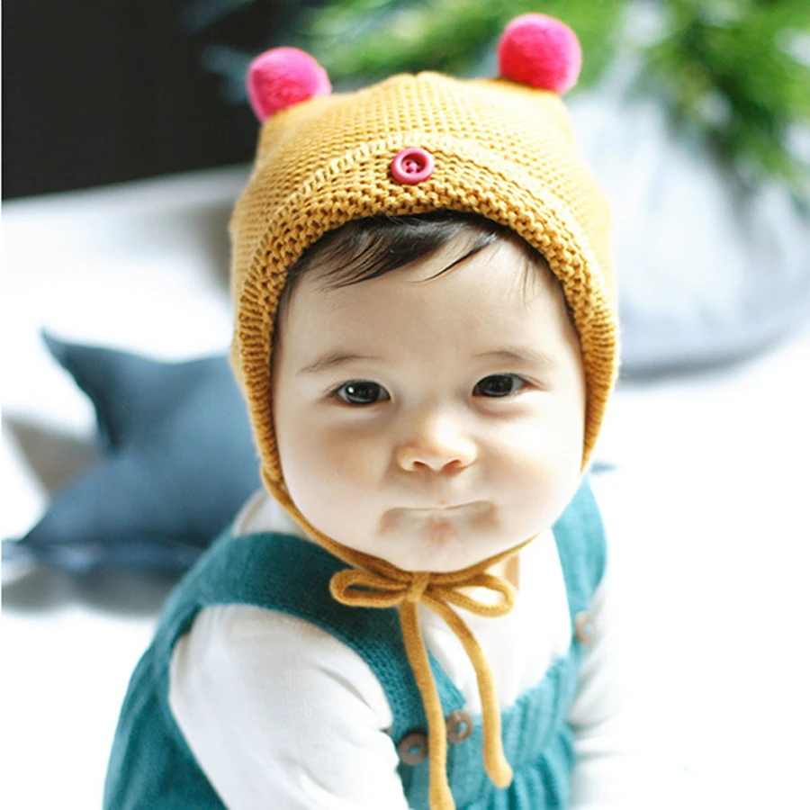 Wholesale Christmas Gift Cute Acrylic baby Knit Hats babygirl caps
