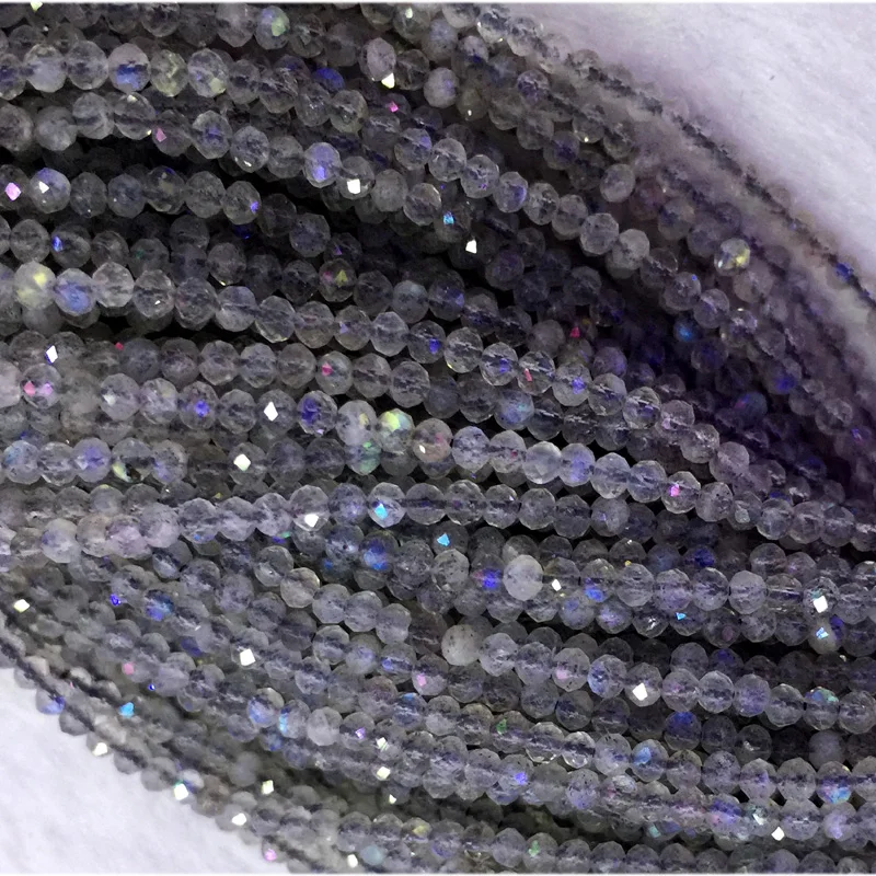 

Natural Genuine High Quality Flash Light Gray Blue Labradorite Hand Cut Faceted Round Loose Small Beads 2mm 15" 04307-L