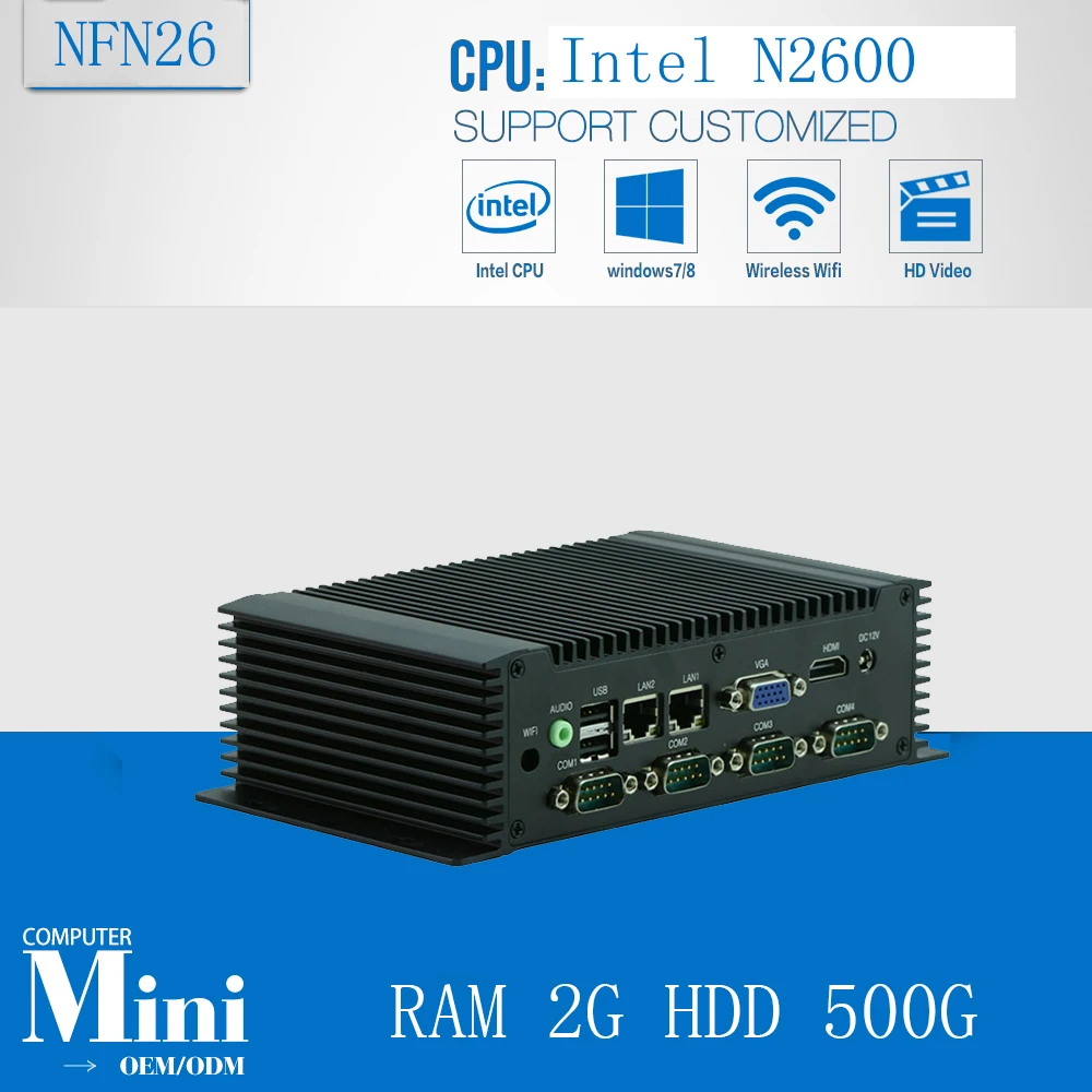 Atom N2600 двухъядерный цифровой мини компьютерный ящик PC двойной ethernet безвентиляторный ПК промышленный компьютер с RAM 2G HDD 500G Atom N2600 двухъядерный цифровой мини компьютерный ящик PC двойной ethernet безвентиляторный ПК промышленный компьютер с RAM 2G HDD 500G