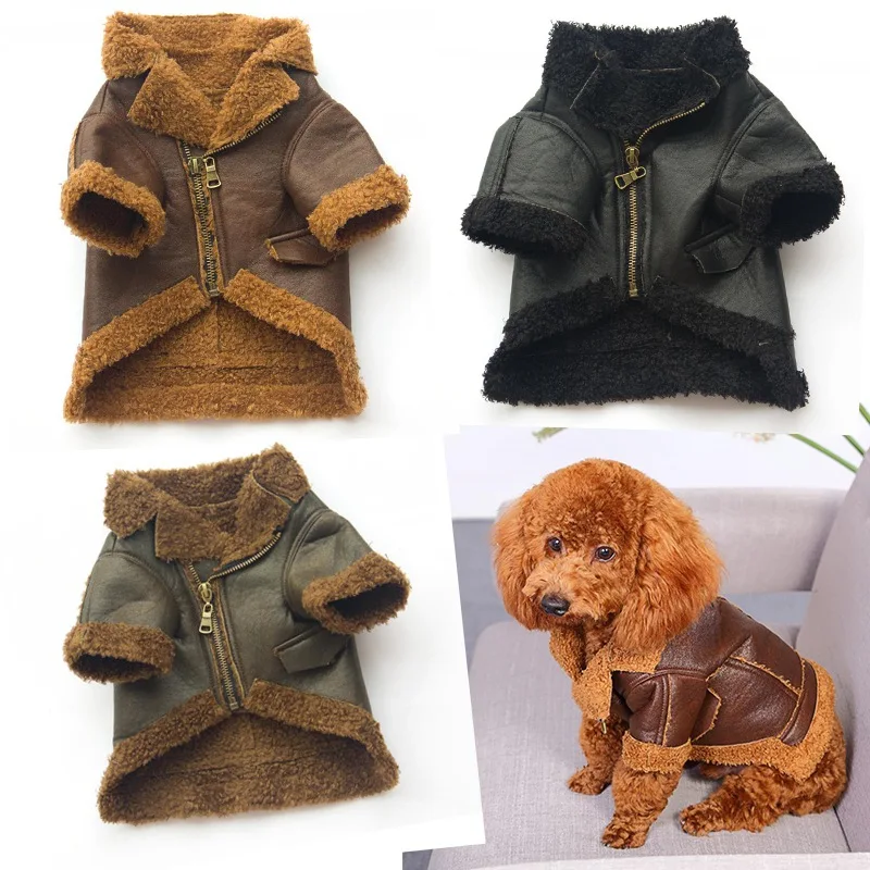 TAILUP Winter Warm Dog Clothes Soft PU Leather Pet Coat for Small Dogs
