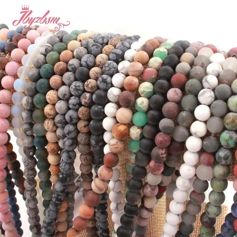 

6mm Round Ball Beads Frost Natural Multi-Stone Loose Spacer Beads For Women Jewelry Making DIY Bracelet Necklace Earrings 15"